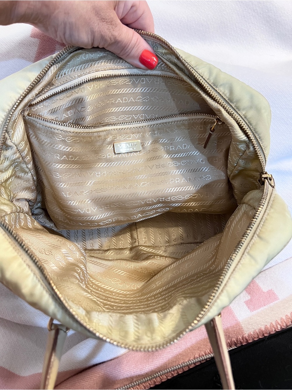 Prada⭐️Authentic Pale Yellow Nylon Top-Handle Gold hardware Hobo Bag - Picture 9 of 12
